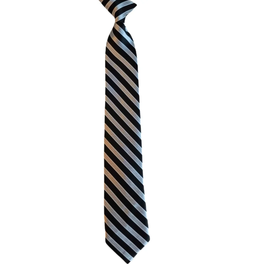 Boys Black and Silver Clip On Tie